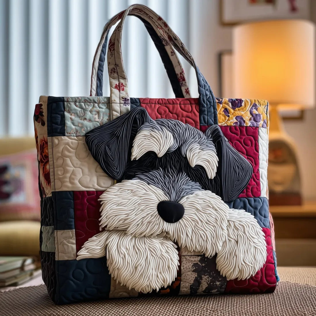 Håndlaget handleveske med schnauzer