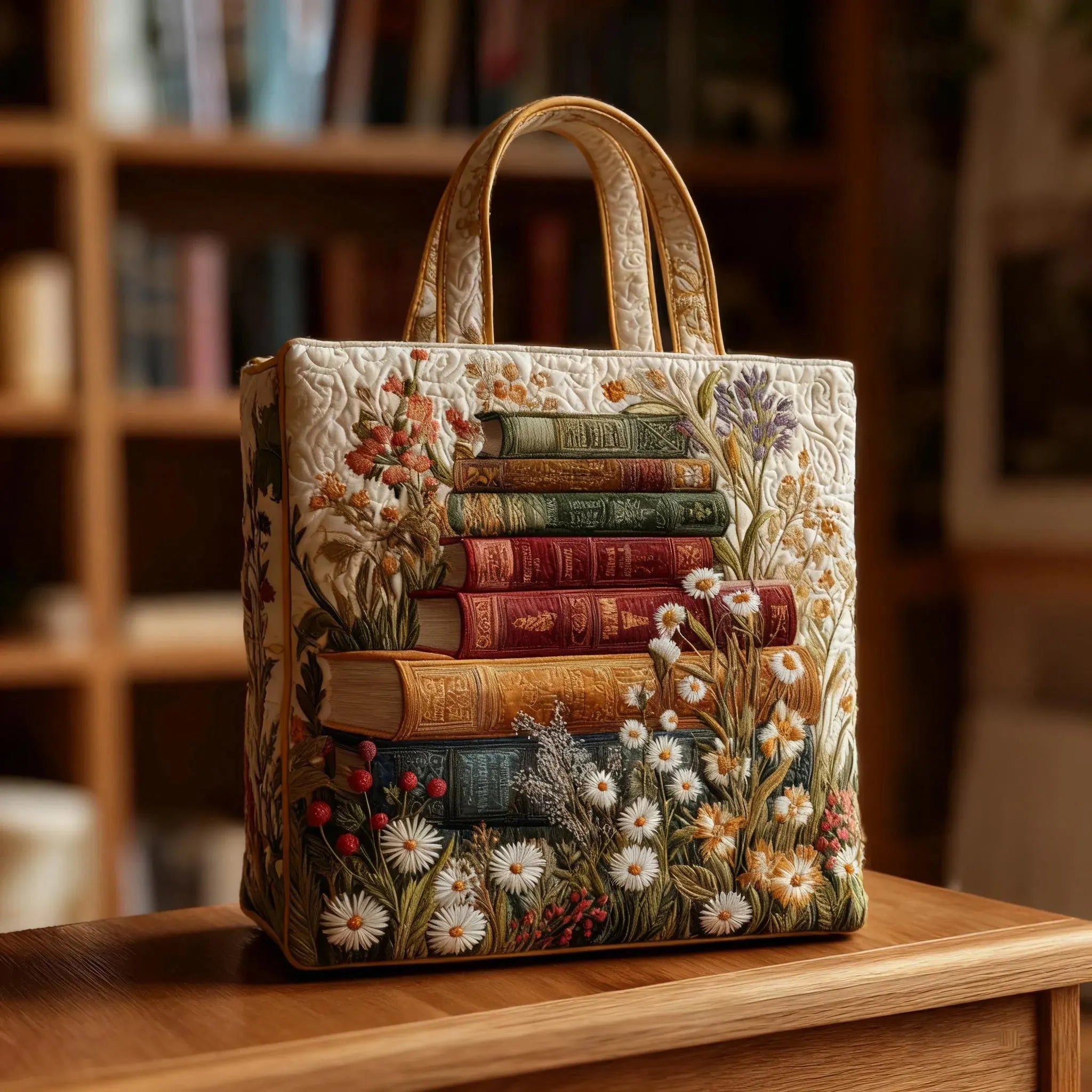 Håndlaget quiltet veske med blomsterdesign