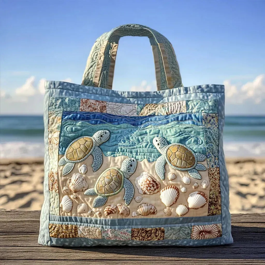 Håndlaget handleveske med skilpadde i patchwork
